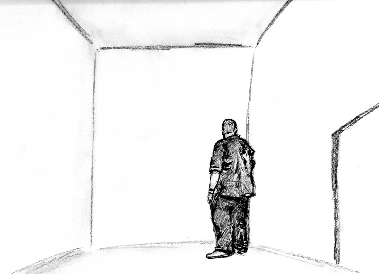 Steve Giasson. Performance invisible n° 20 (Imaginer une pièce vide). Performeurs : Daniel Roy et Steve Giasson. Dessin : Daniel Roy et Steve Giasson. 7 septembre 2015.