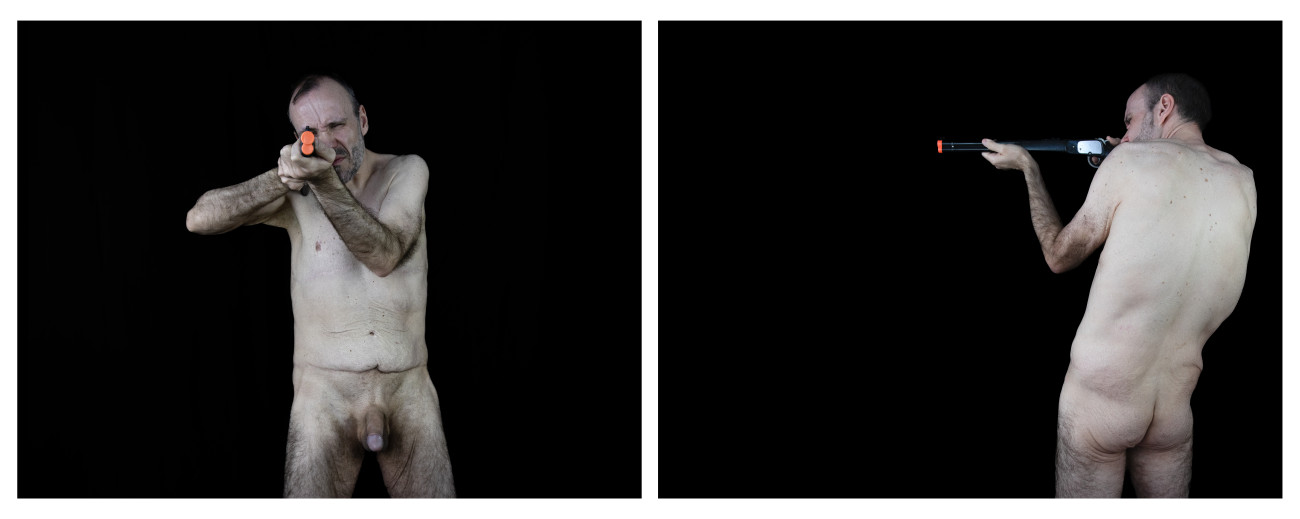 Steve Giasson. Performance invisible n&deg; 292 (Soliloquer). Reenactment d'Ulay.&nbsp;Soliloquy (Shooting self). 1972-1973 (Amsterdam, September). Performeur : Steve Giasson. Cr&eacute;dit photographique : Martin Vinette. Retouches photographiques : Charles-&Eacute;tienne Lebrun. 21 janvier 2021.